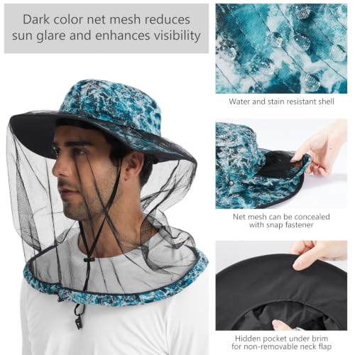 Image of BASSDASH UPF 50+ Mosquito Sun Hat with Hidden Head Net and Neck Flap for Men Women Outdoor Fishing Hiking Camping