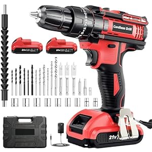 MHPRO Cordless Drill Set 21V, Cordless Hammer Drill with 2 Batteries 2000mAh, 25+3 Torque, 42N.m Max, 2 Speed, LED Light, 30PCS Accessories for Home and Garden DIY Project