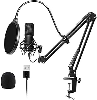 Cobeky Usb Streaming Podcast Pc Microphone Professional Studio Cardioid Condenser Mic Kit with Sound Card Boom Arm Shock Mount Filter, for Skype Youtuber Karaoke Gaming Recording