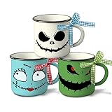 Paayna Halloween Mini Coffee Mug Set of 3, Night. mare BE Fore. Xmas Jack and Sally Spooky Face 5 oz Mini Cups for Tiered Tray Decor, Kitchen Coffee Bar Party Decoration Centerpiece Housewarming Gift