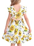 Toddler Girl Dress 4t 5t Bow Tie Back Ruffle Sleeveless Sunflower Dress Casual Twill Beach Party Dress Size 5
