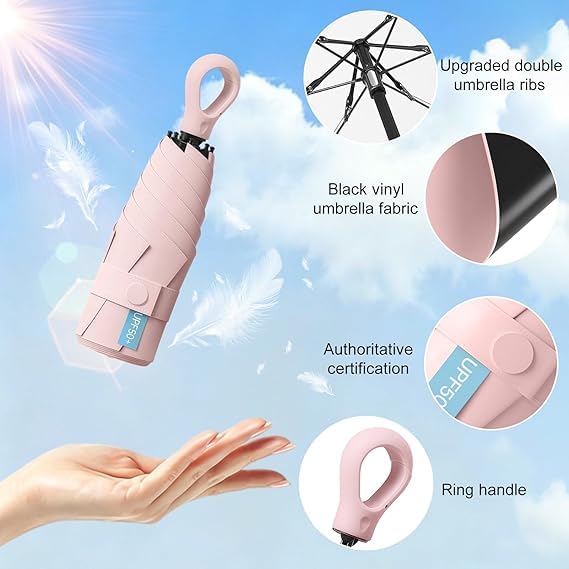 Image of Umbrella, Mini Folding Windproof & Compact UV Umbrella for Sun Protection Rain Windproof Strong Large 3 Fold for Women Handbags,3 Fold for Men Women, Stylish & Compact