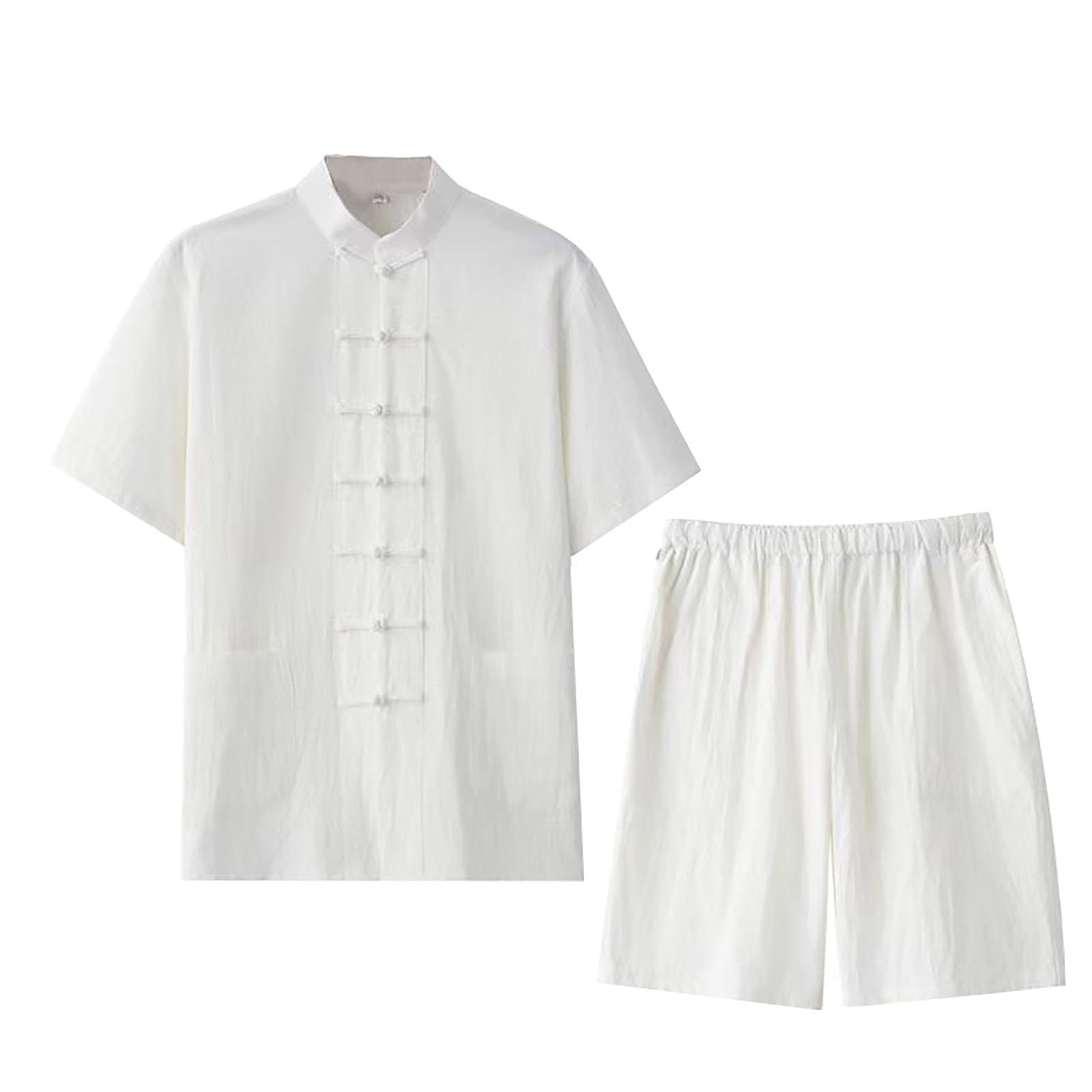 Generisch Ensemble tang kungfu pour homme - Tenue d'été 2 pièces - Chemise à manches courtes et pantalon court - Style chinois - Arts martiaux traditionnels - Kung Fu Tai Chi - Tenue de loisirs