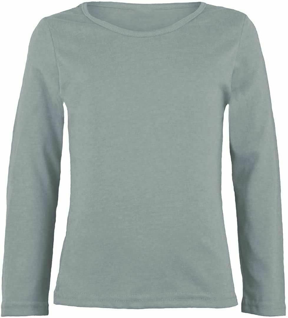 Girls Boy Kids Plain Basic Long Sleeve Round Neck T-Shirt Stretch School Tee Top Kids Long Sleeve Round Neck T-Shirt Stretch Uniform PE School Tee Top 2-13 Years