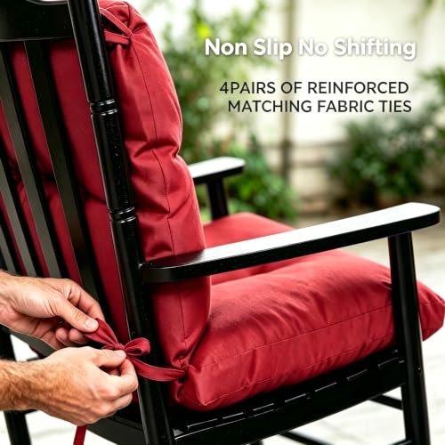 Image of QILLOWAY Tufted Outdoor Chair Cushion Set of 2, Waterproof 43x20x4 Inch Non Slip Replacement Pad for Wicker Lounge Patio Furniture, Red