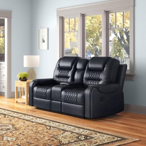 Image of Torque - Mikkel Leatherette 2 Seater Manual Recliner with Cup Holder Console- Black | 2 Seater Loveseat Recliner Chair | Two-Seater Recliners Sofa for Living Room 1 Year Warranty