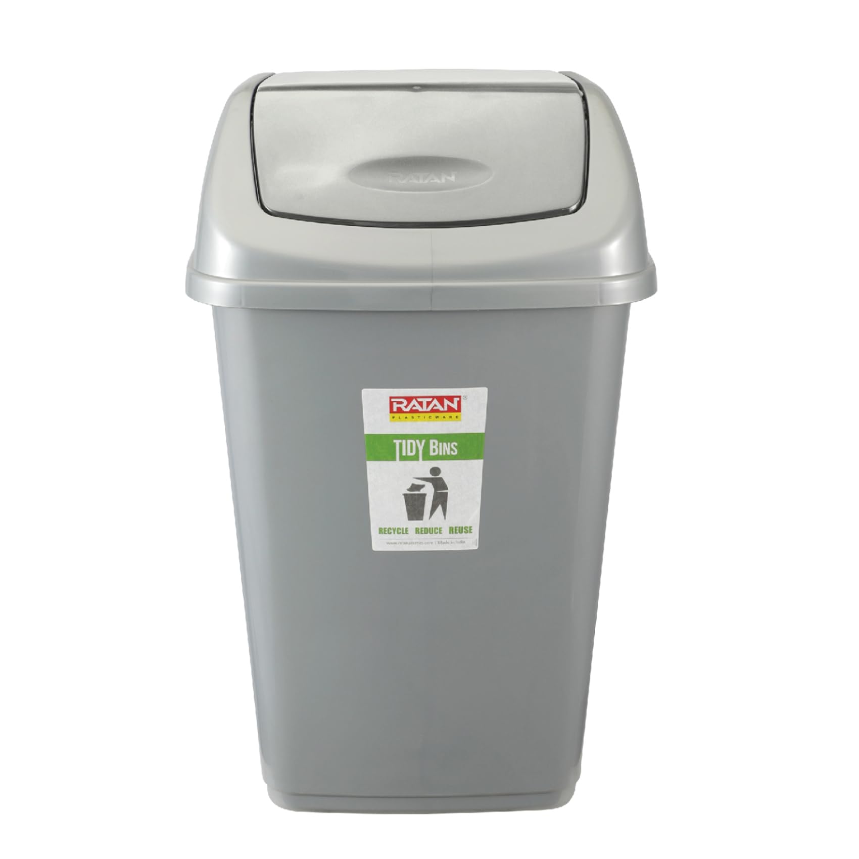 Tidy Bin with Swing Lid 15 Litres Plastic Dustbin, Trash Bin, Garbage Waste Bin For Home, Bathroom, Kitchen, Office, Bedroom Grey Color