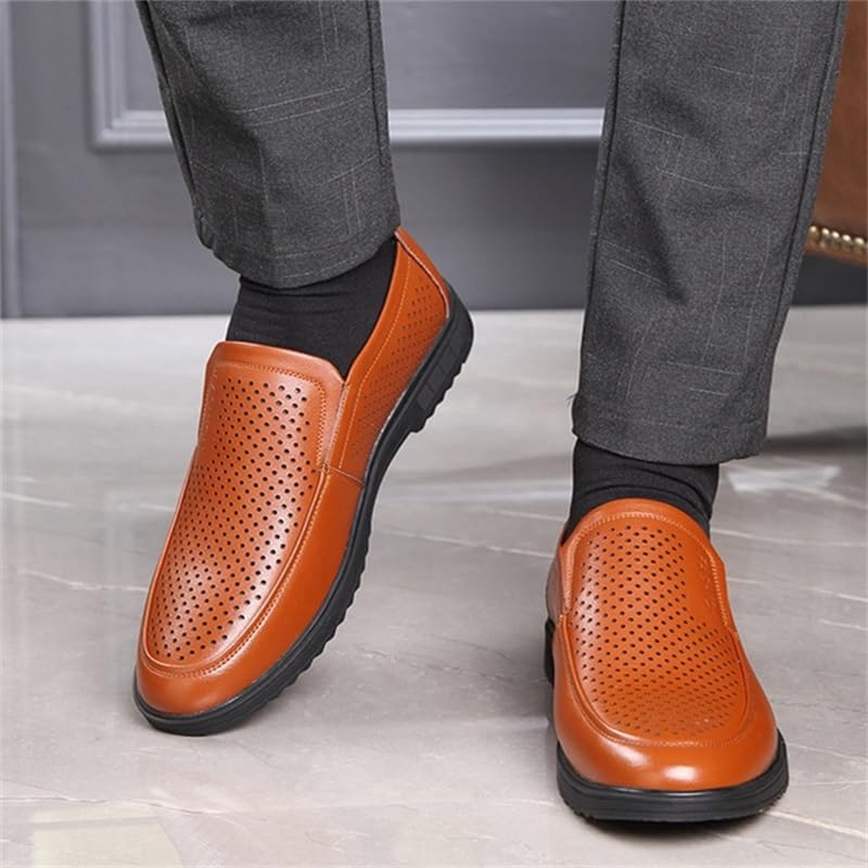 Men's Hollow Breathable Casual Leather Shoes Comfortable Soft Sole Slip-on Business Formal Leather Shoes for Men4