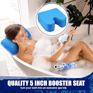 DoubleFill 2 Pcs Hot Tub Booster Seat for Adults and Bath Pillow Weighted Spa Booster Seat Cushion Spa Headrest Pillow 4d Air Mesh Inflatable Hot Tub Accessories for Indoor or Outdoor Quick Dry(Blue)