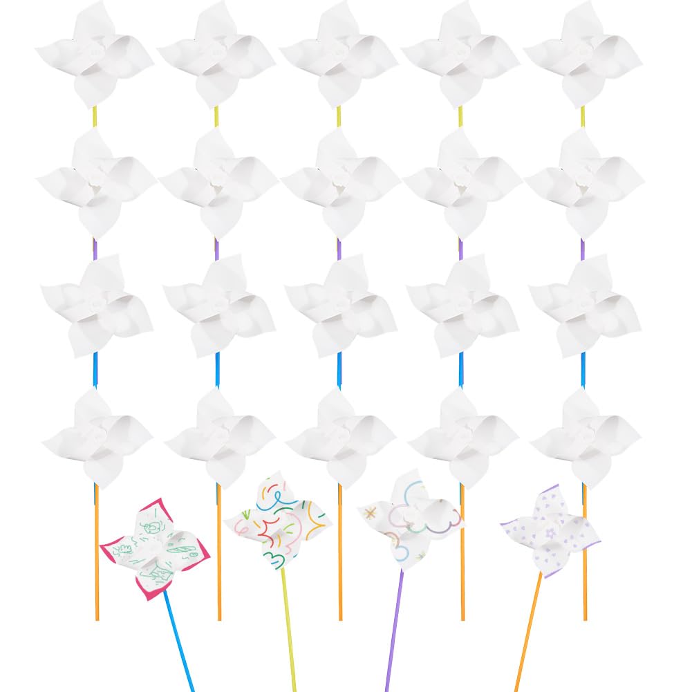 CRASPIRE 24 Sets DIY Pinwheels Craft Paper Pinwheels Blank White Craft Kits Your Own Pinwheels for Summer Activity School Group Daycare Arts Craft Daycare Project Party
