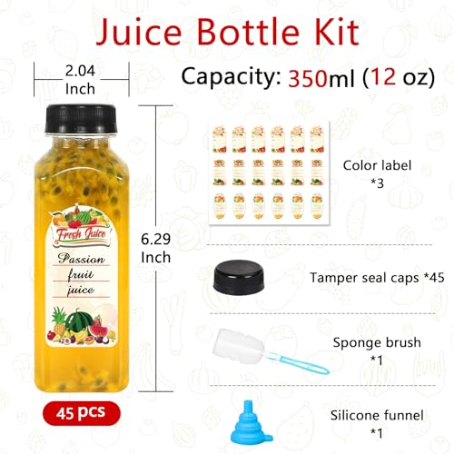 Plastic Juice Bottles with Caps, 12OZ Juice Bottles 45Pcs Clear Plastic Bottles with Caps Empty Reusable Juice Bottles with Tamper Lids for Juicing Refillable Juice Bottles for Travel - Image 3