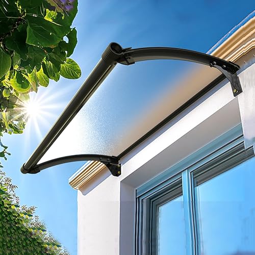 Genérico Toldo Exterior Transparente - Toldo Moderno de policarbonato Negro para Puerta - 90x107 cm. Toldo Exterior para protección contra la Lluvia y la Nieve, Elegante Cubierta de Patio Resistente