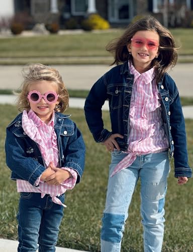 Image of Girls Sleeveless Plaid Button Down Shirt Summer Crop Tops Tie Knot Ruffle Sleeve Shirt Blouse 3-12Y