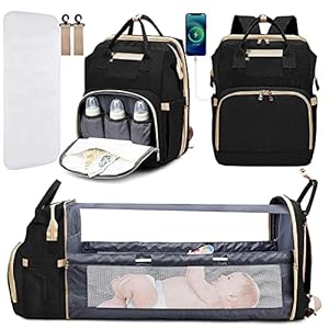 Diaper Bag Backpack with Changing Station, KABAQOO Large Baby Diaper Bags for Boys Girls, Portable Bassinets with USB…