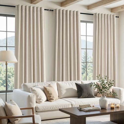 Topfinel 100% Blackout Linen Curtains 102 Inches Long, Oatmeal Full Room Darkening Back Tab and Rod Pocket Panels, Energy Saving Farmhouse Living Room Curtains with White Liner,Oatmeal 52" W*102" L by Topfinel - Used condition - Image 8