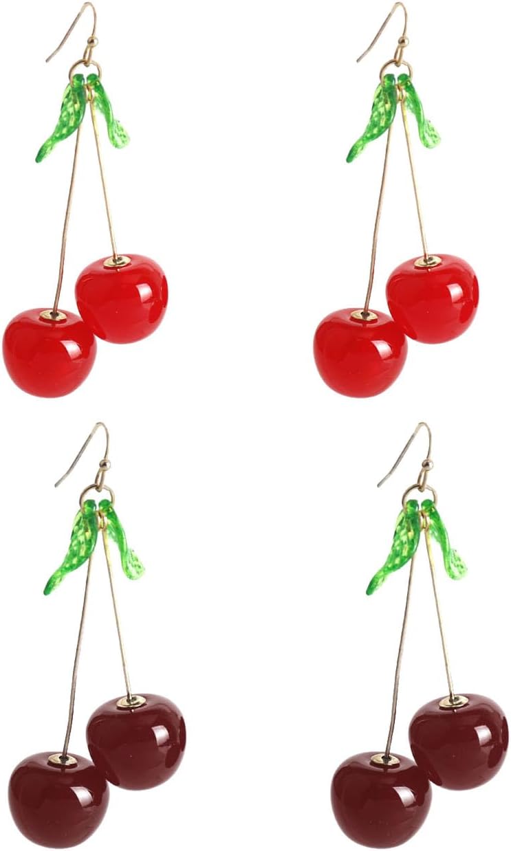 3D Red Cherry Dangle Earrings for Women Cute Acrylic Cherry Drop Earrings Sweet and Lovely Light Weight Fruit Earrings Tassel Earrings Charm Jewelry for Womoen