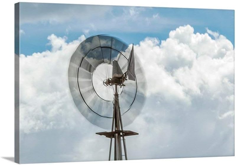 Farm Windmill Photograph with Stormy Sky and Clouds on Framed Canvas or Traditional Print