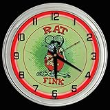 ELG Companies LLC 16' Rat Fink Rat Rod Sign Red Neon Clock