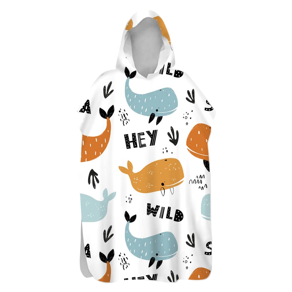 Treer Adult Beach Poncho Changing Robe, 3D cute Print Quick Dry Absorbent Surf Hooded Towel Poncho Microfiber Poncho with Hood Ideal for Adult Woman & Man Child (seaweed,60x110cm)