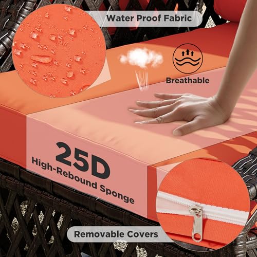 Image of HOMREST Wicker Patio Furniture 3-seat Sofa,Outdoor Seating Couch with Cushions, All-Weather Patio Couch for Porch, Poolside, Garden, Deck(Orange)