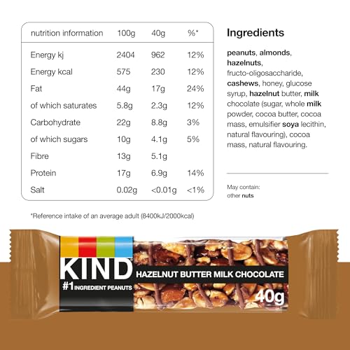 KIND Bars, Hazelnut Butter Milk Chocolate, Healthy Snack, Gluten Free Snack Bars, No Artificial Colours, Flavours or Preservatives, Multipack 12 x 40g - Image 2
