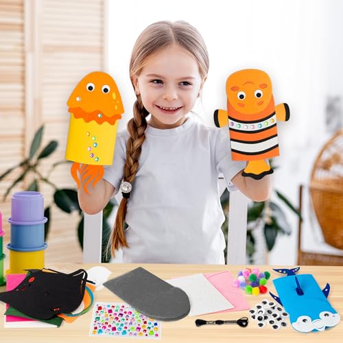 image for WATINC 6Pcs Hand Puppet Making Kit, Art Craft Felt Sock Puppet Toys, C