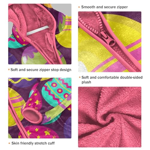 OTVEE Happy Easter Colorful Eggs Kids Hoodie Jacket Fall Spring Full Zip Warm Toddler Girl Coat3