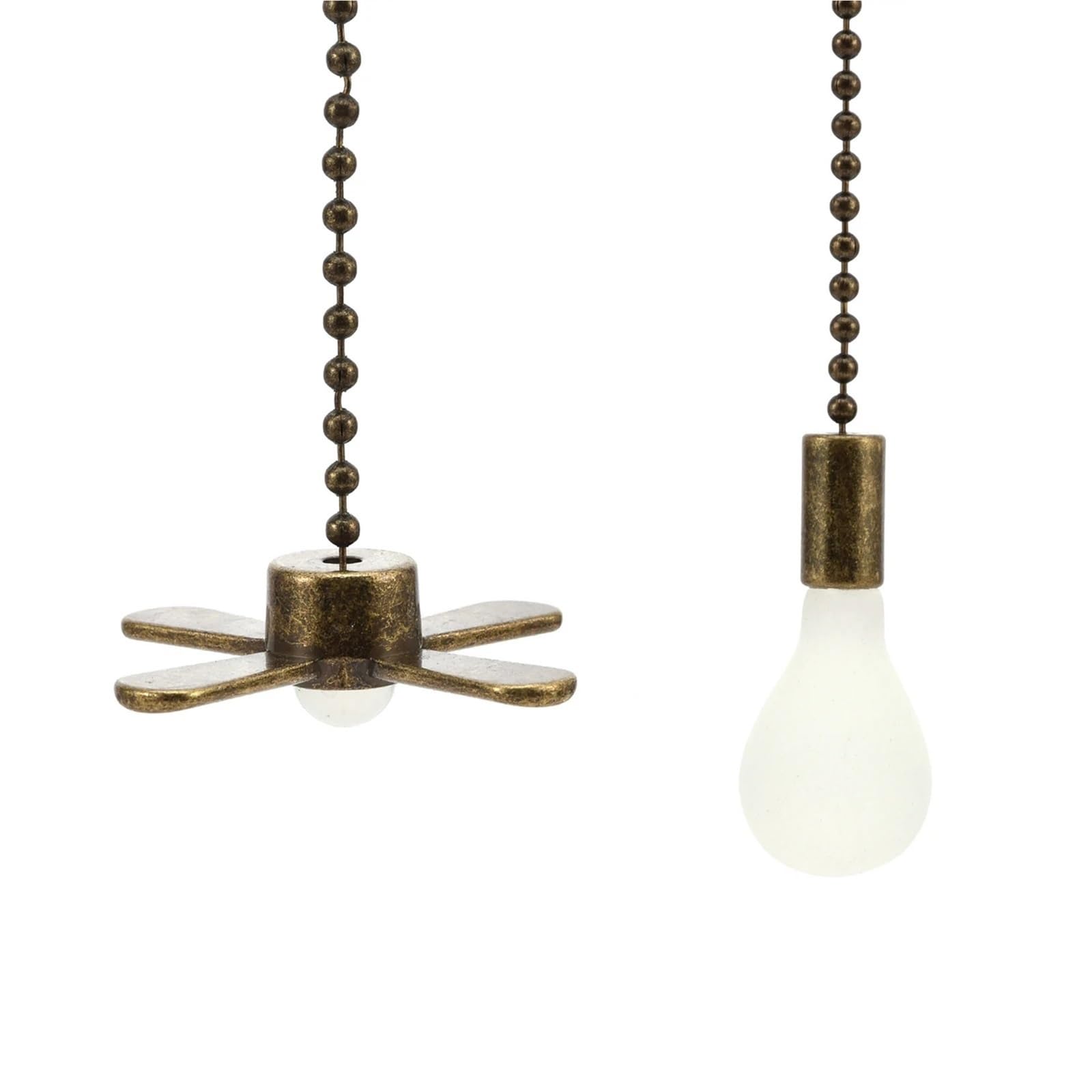 Light Pull Cord Ceiling Fan Pull Chain Set Beaded Ball Extension Chains with Light Bulb Pulls & Connector for Fixtures(Bronze)