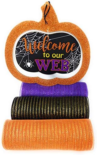 Tesadorz Halloween 10" Decorative Mesh Wreath Kit Includes 3 Rolls Mesh and 1 Sign