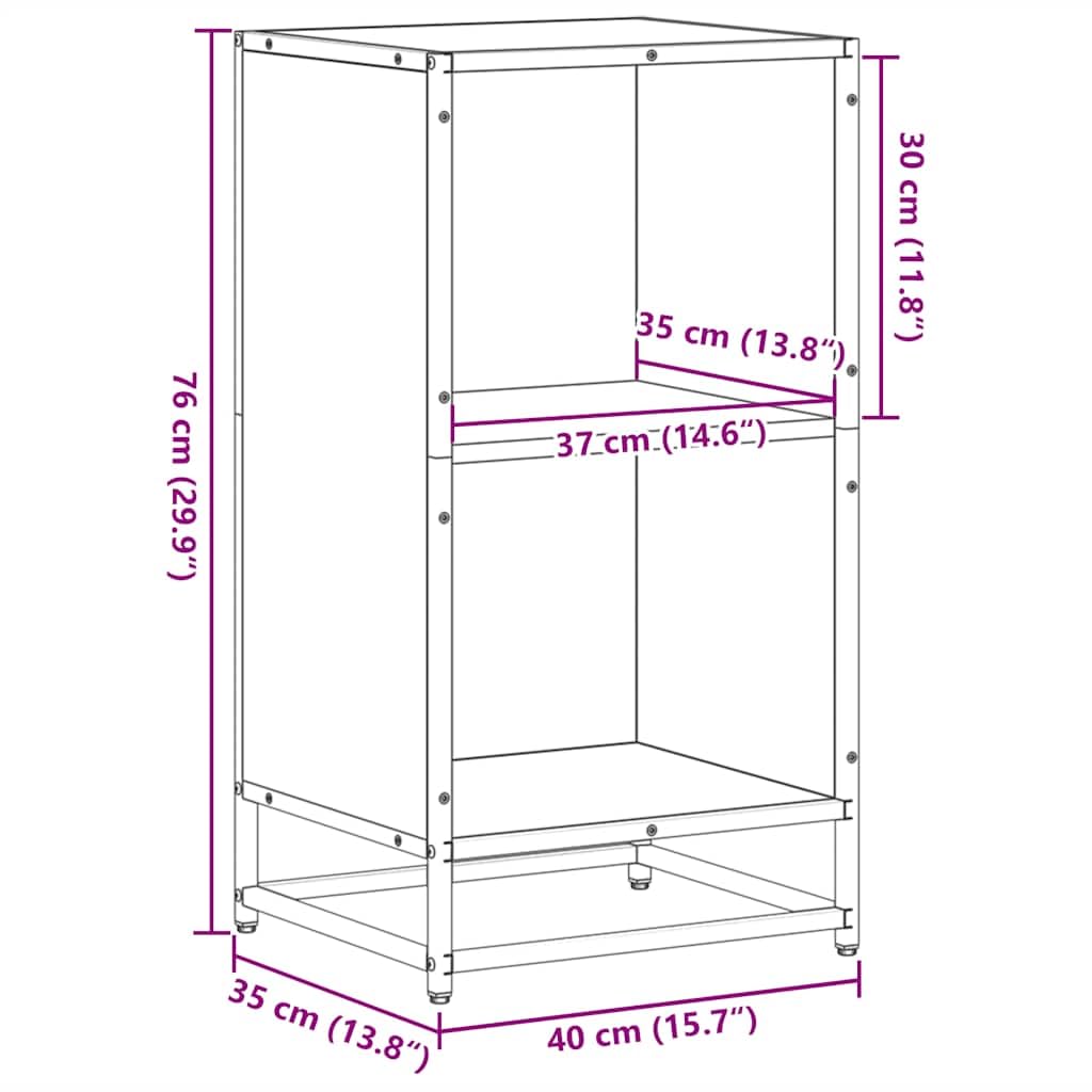 Sonoma - Biblioteca gris (40 x 35 x 76 cm, estructura metálica, estante moderno con 2 compartimentos, madera resistente, para salón, oficina, pasillo, dormitorio