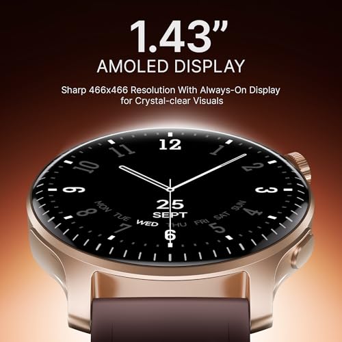 Image of Boat Ultima Prime smartwatch with 1.43 inch AMOLED Display, AOD, Personalized Fitness Nudges, Functional Crown,100+ Sports Modes, Create Your Own Watchface, smartwatch for Man and Woman (Royal Berry)