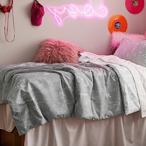 Image of Bedsure Twin /Twin XL Comforter Set - Light Grey Bed Set, 2 Pieces Cute Floral Bedding, 1 Soft Reversible Botanical Flowers Comforter and 1 Pillow Sham