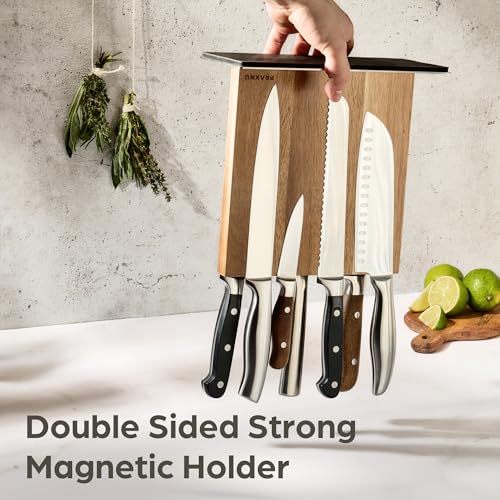 Praknu Magnetic Knife Block Without Knives - Extra Strong Magnet - Both Sides - Magnetic Knife Holder Made of FSC®Acacia Wood - Non-Slip and Space Saving - Image 3