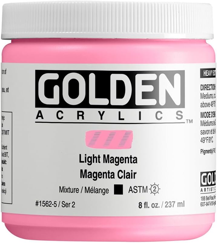 GOLDEN Heavy Body Acrylics, Light Magenta, 8 fl. oz. Jar, Professional Acrylic Paint, Opaque