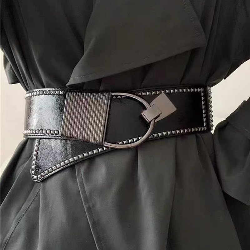 COSYDAYS Wide Elastic Studded Waist Belt Black Leather Corset Belts Fashion Stretchy Belt Accessories for Women2
