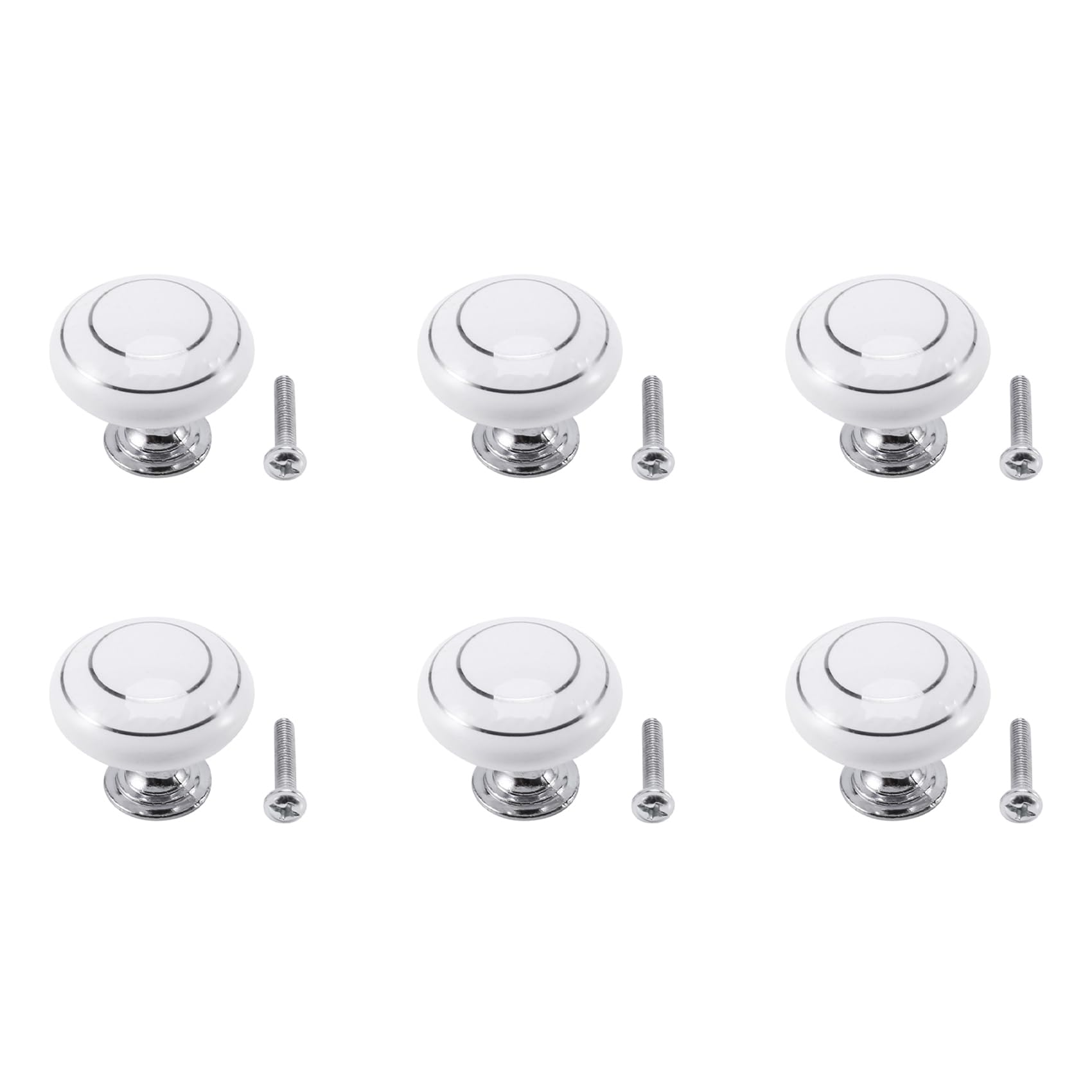 Jnchdghwa White & Silver 6 X Ceramic Door/Wardrobe/Cabinet/Cupboard Knob Handle Drawer White