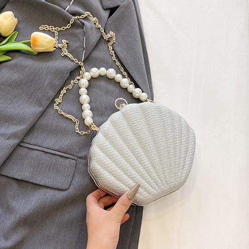 Image of Women Seashell Evening Bag Purse Mermaid Chain Strap Clutch Handbag Shoulder Bag (Q-Silver)