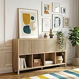 [en.casa] Aparador Bajo Lukkodso con 8 Compartimentos Mueble Auxiliar con 4 Puertas Variables Rectangular Armario Multiusos 77 x 145 x 30 cm - Efecto Roble Medio Claro