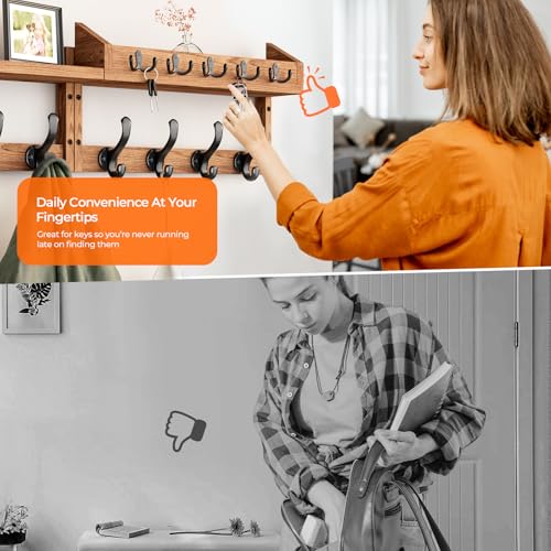 Image of Evermagin 35 inch Coat Rack Wall Mount with Shelf, 4 in 1 Wall Mounted Coat and Key Hanger with 13 Hooks, Entryway Key Holder with Mail Holder for Living Room, Bedroom