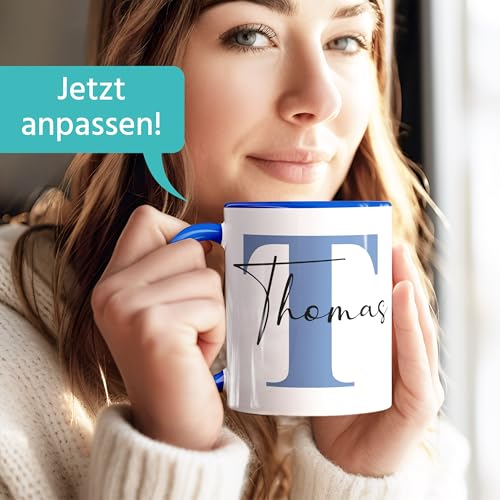 SpecialMe® Namenstasse personalisierte Kaffee-Tasse mit Namen und Buchstabe persönliche Geschenke Buchstabentasse Weiss-blau Keramik-Tasse – Ansicht 2