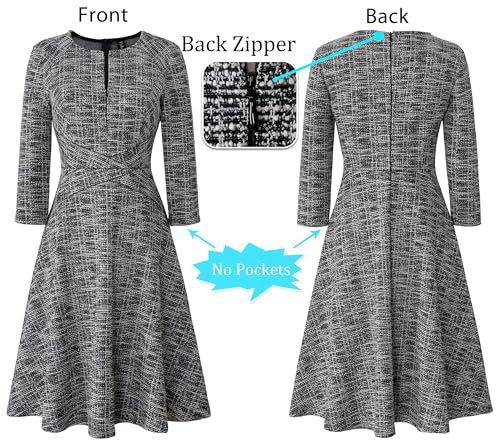 Image of VFSHOW Womens Work Business Front Zipper A-Line Dresses 3 /4 Sleeve Office Church Fit and Flare Skater Swing Knee Length Dress