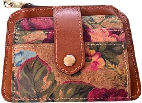 Patricia Nash Cassis Leather ID Case, Full-Grain Leather, RFID Blocking Wallet, Black/Tan, Heritage Style, with Card Slots & ID Window, Vintage Victorian Garden, 4.75x3.75x0.25 Inch