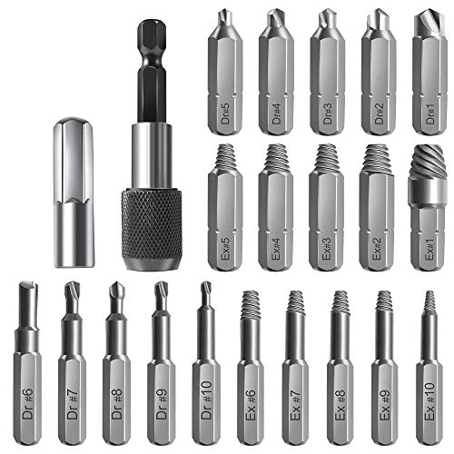 Screw Extractor Tool, XOOL Screw Extractor Kit 22 Pieces, with Magnetic Extension Drill Holder Adapter, Used for Disconnecting Screws and Bolts