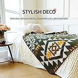 ACUSHLA Merino Wool Blanket Soft Warm Thick Bed Couch Camping Outdoor Sleeping Blanket Throw All Weather Aztec Style Green 63 x 51 Inch - Image 2