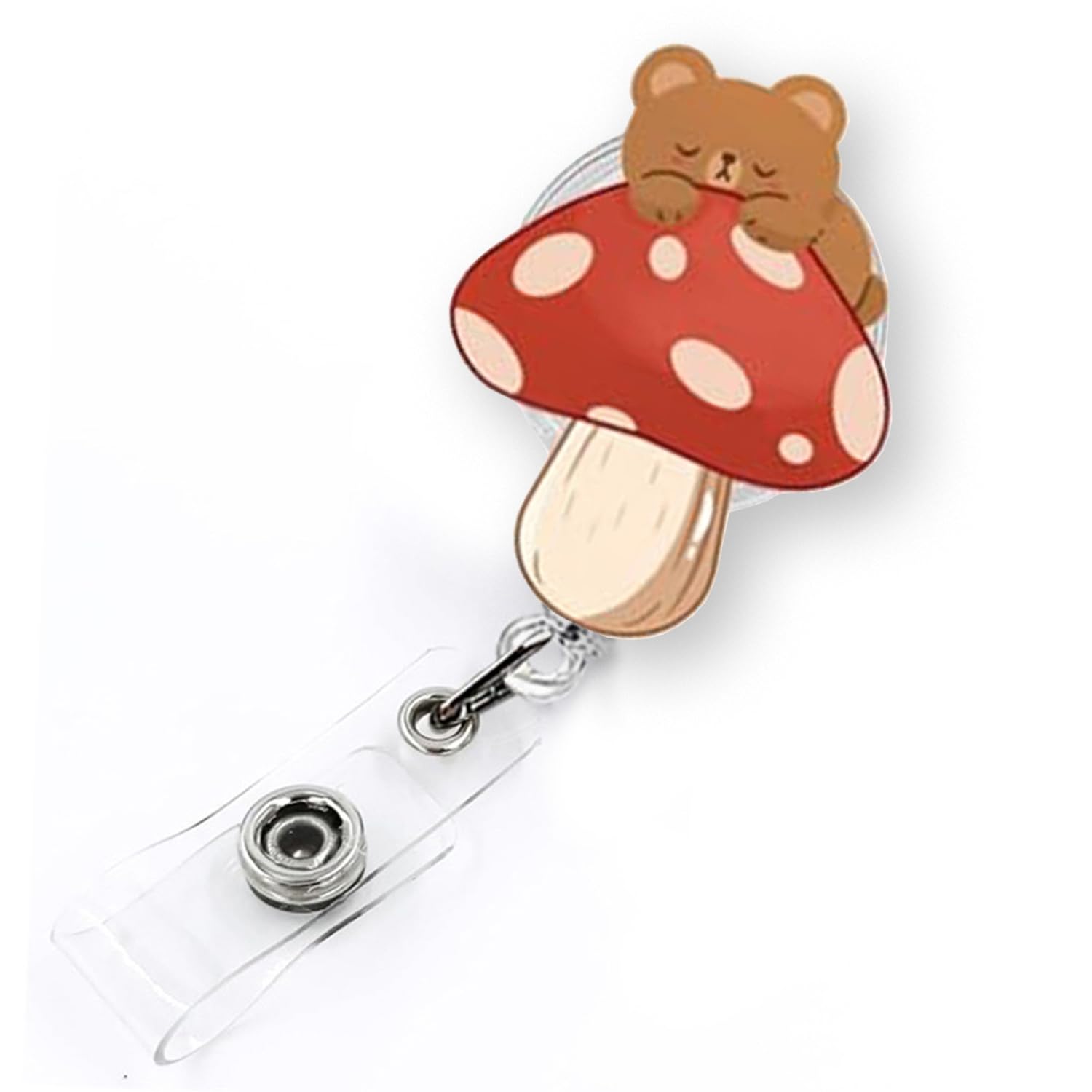 Cute Bear and Mushroom Badge Reel Retractable for Nurse Nursing RN CNA Doctor Medical Worker & Teacher, Funny Pediatric Nurse Gifts, Mushroom Badge