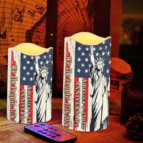 Image of Statue of Liberty Flameless Candle 250th Anniversary Led Lights with Battery Operated Remote Control American Flag Independence Day Candles for Vintage Room Decor, 4 Pack