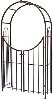 Panacea Arched Top Garden Arbor with Gate, Brushed Bronze Steel - 90x50in Durable Weatherproof Outdoor Decor