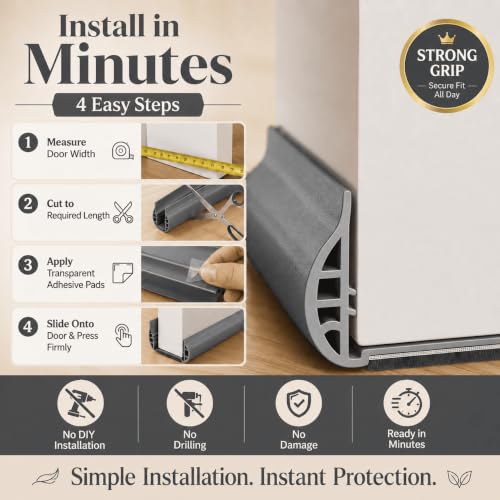 Image of Gap Filler for Door Bottom Seal Strip - Sound-Proof, Reduce Noise, Energy Saving Door Stopper for Reduce Door Dust, Insects Protector (Grey Door Strip with Brush)