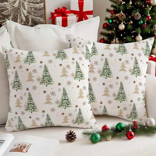 Vorysum Grün Weihnachtsbaum Kissenbezug 40x40 cm 2er Set Samt Winter...