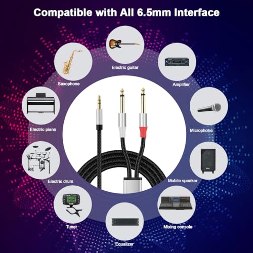 Image of Verilux 10FT /3M 3.5mm to Dual 6.35m Aux Cable for Speakers, Dual 6.35mm 1 /4 inch Male to 3.5mm 1 /8 inch Male Aux Cable, TRS Bidirectional Stereo Audio Cable Jack for Guitar, Home Theater Devices, Speaker